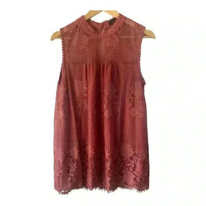 Worthington Women's Guava Lace‎ Halter Sleeveless Feminine Boho Blouse Size XL